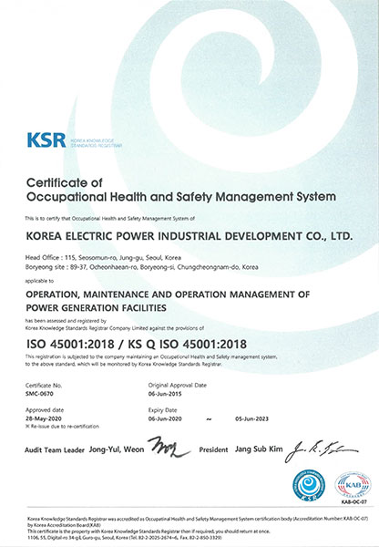 Certificate of Health and Safety Management System